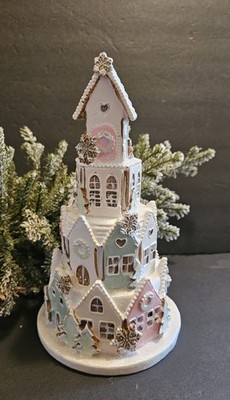 Pastel Gingerbread Castle House Light Up,  Cookies Candy Sparkles Christmas 