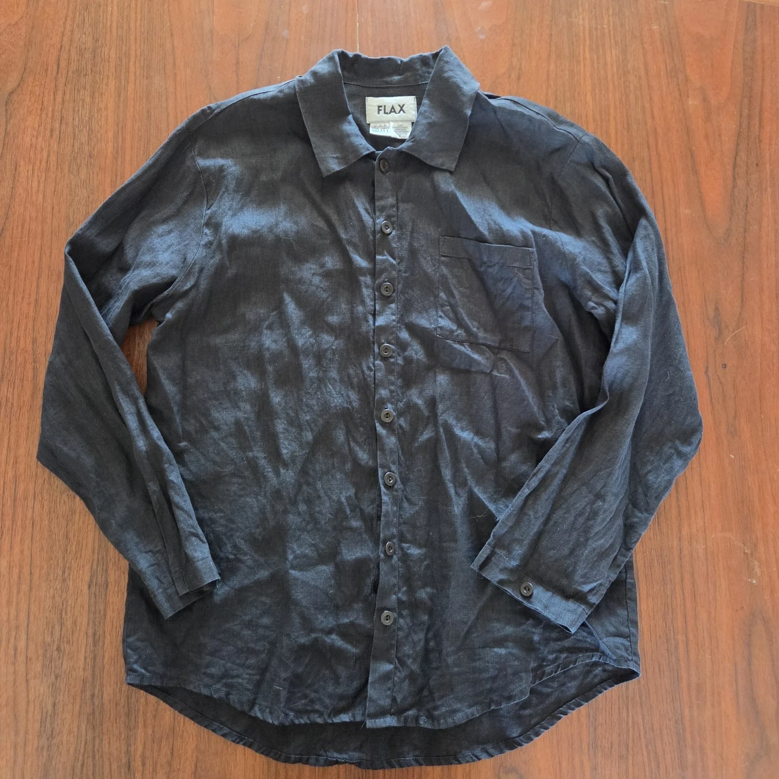 Flax Jeanne Engelhart Shirt Mens Small Black Linen Button Up Long Sleeve Casual