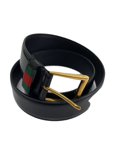 GUCCI Belt Leather BLK Plain Mens 495125 Used