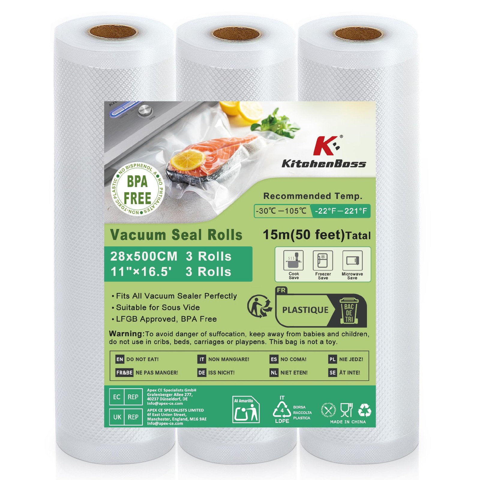 Rouleau sous vide alimentaire de 28cm pour conservation et cuisson au congélateur
