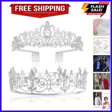 King Crowns for Men King and Queen Crown Set Silver Tiaras for Women Adults P...