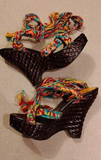 Colin Stuart Victoria Secret Multi-Color Lace Up Platform Boho Shoes Heels Sz 8B