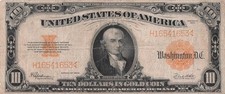 USA   $10   Gold Certificate  Series of 1922   Circulated Banknote  RedTx
