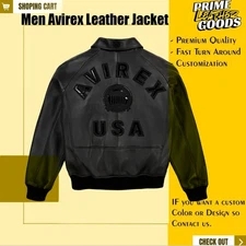 Men Avirex ICON Black Real Bomber American Flight Faux Jacket Leather for Men