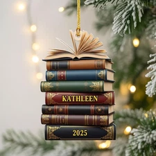Personalized Book Tree Ornament – Christmas Gift for Bookworms & Librarians