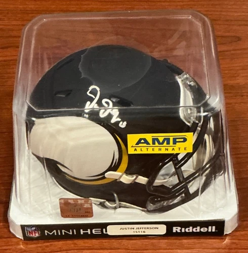 Justin Jefferson Signed AMP  Alternate Vikings Mini Helmet Beckett COA