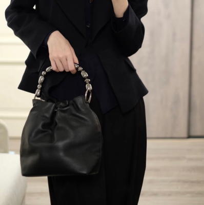 Auth CHRISTIAN DIOR Malice Pearl Calf Skin Leather Pearls Handle