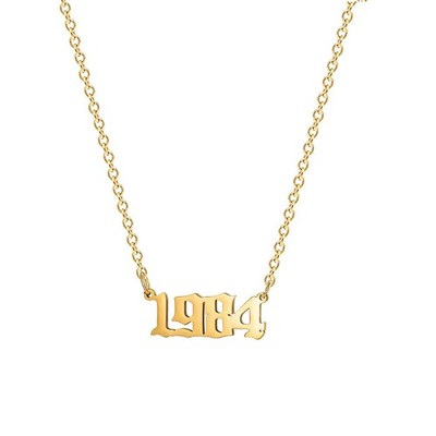 Birthday Year Necklace, 18K Gold Plated Stainless Steel Birth Year 1984 Number P