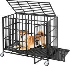 36 Inch Escape-Proof Metal Dog Crate   Indestructible Steel Kennel with 3 Doors