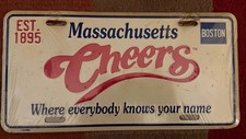 Vtg CHEERS Bar Metal License Plate Massachusetts Ted Danson Woody Harrelson