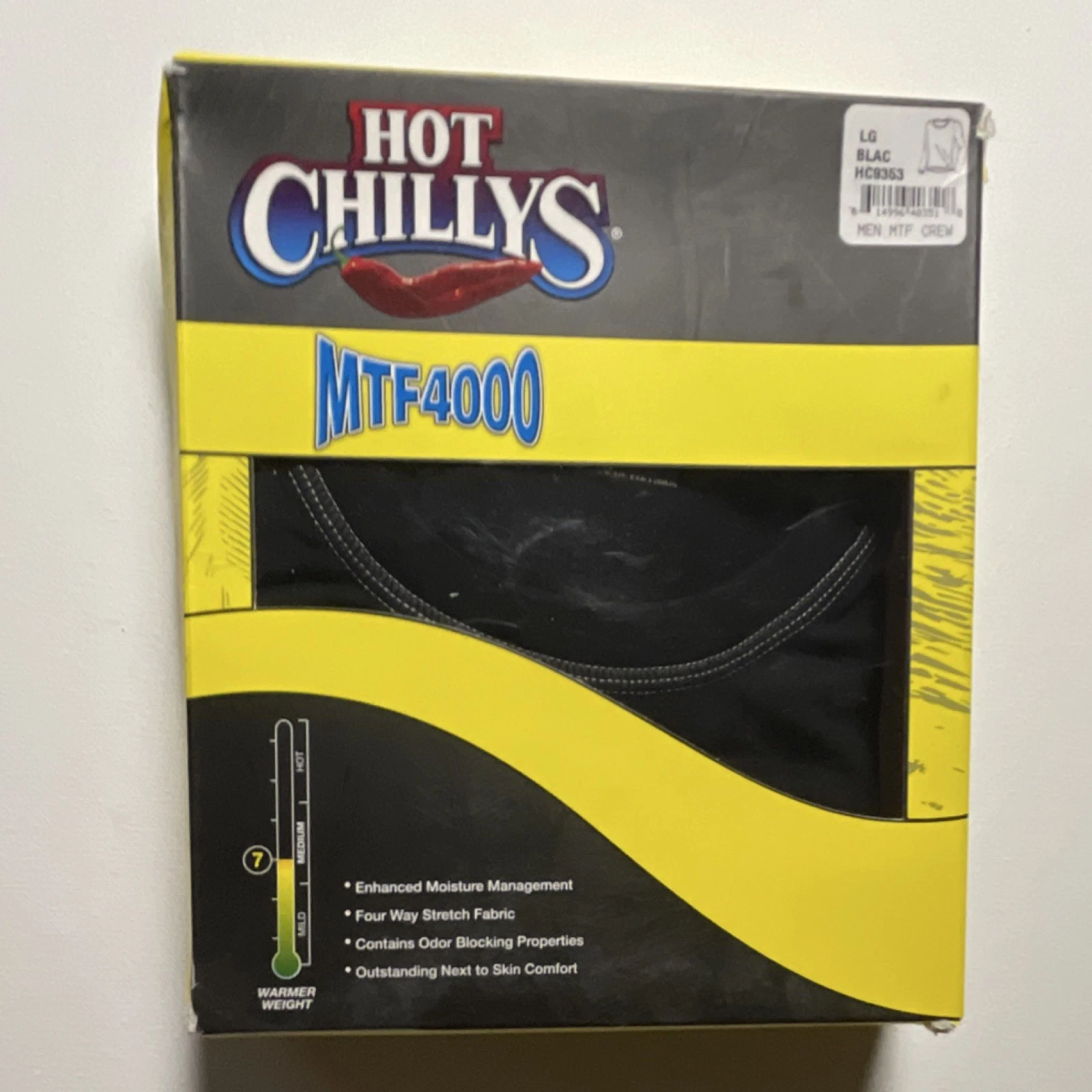 Hot Chillys MTF4000 Men's Black Moisture Wicking Base Layer Top L Long Sleeve