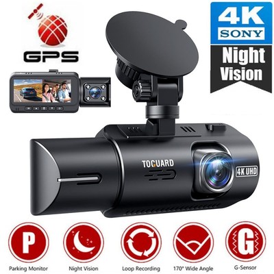 TOGUARD 4K 1080P GPS Dual Lens Dash Cam Front + Inside Car DVR Camera Recorder