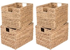 4 Decorative Hand-Woven Water Hyacinth Wicker Storage Basket, 16x11x11 Ideal ...