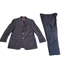Kenneth Cole Reaction Men's Black w/Gray,Blue Stripes Three-Button 2 Piece Suit