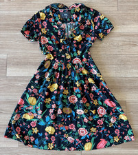 Maeve Anthropologie Rayon Floral Midi Dress Black Botanical Print US 2 Lined