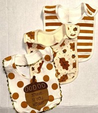 C R GIBSON set of 3 bibs cream/brown FALL motif one size