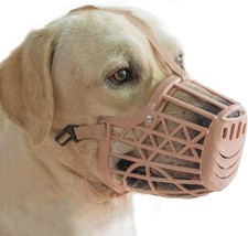 Dog Muzzle Basket Cage Stop Barking Biting Chewing, Size 5 -Snout 12", Beige