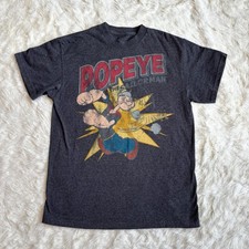 Vintage Popeye The Sailor Man Short Sleeved Grey Graphic T Shirt Unisex Small