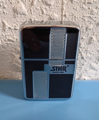 STAR Premium Windproof Oil Lighter w/High Polished Chrome & Black