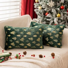 Christmas Tree Green Throw Pillow Covers 12X20Inch, Set of 2 Winter Holiday Deco