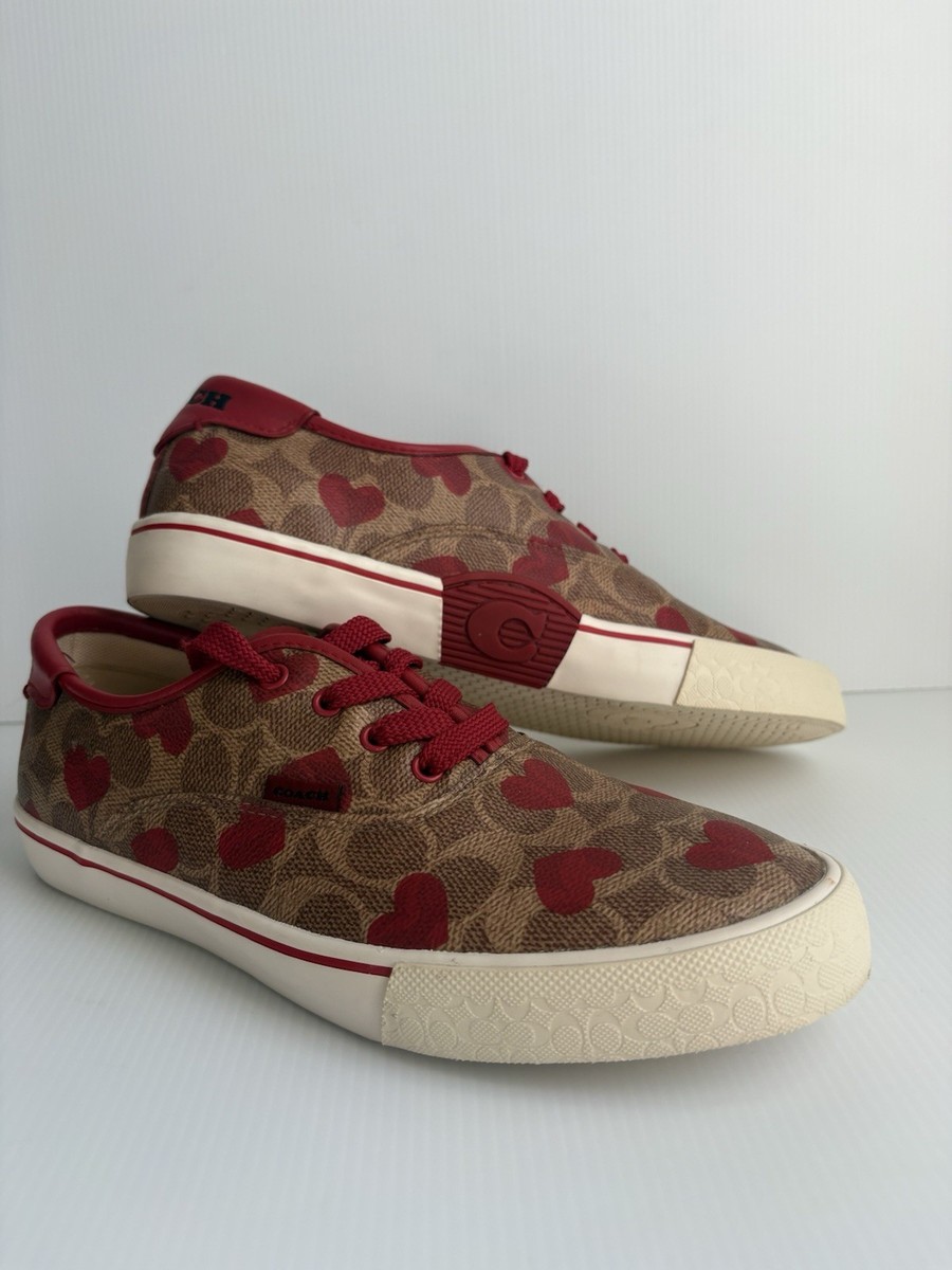 Coach City sole Skate Sneakers Coated Canvas Sz 8.5 B Electric Red Heart EUC View 5