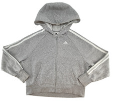 Adidas Hoodie Jacket Youth 14 Gray Full Zip Athletic Sweatshirt Kids
