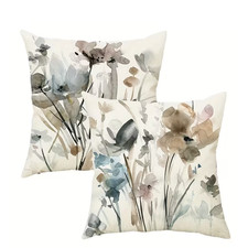 Beautiful 2 PC SET Watercolor Floral Botanical Pillow Covers 18"x18" Home Decor