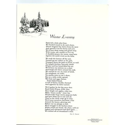 Winter Evening Dan A. Hoover 1970s Poem Retro Kitsch Wall Art SF8