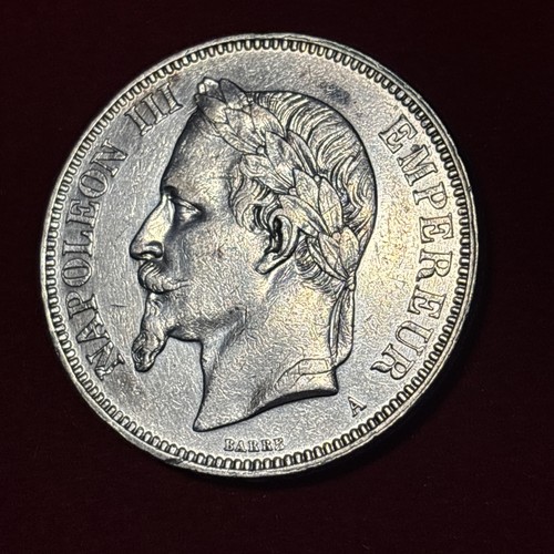 1870 5 Francs Napoleon III French Empire 0.900 Silver 25g Old France Coin - Picture 15 of 15