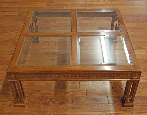 John Widdicomb Walnut Chinese Chippendale Glass Top Sqaure Cocktail Coffee Table - Picture 5 of 14