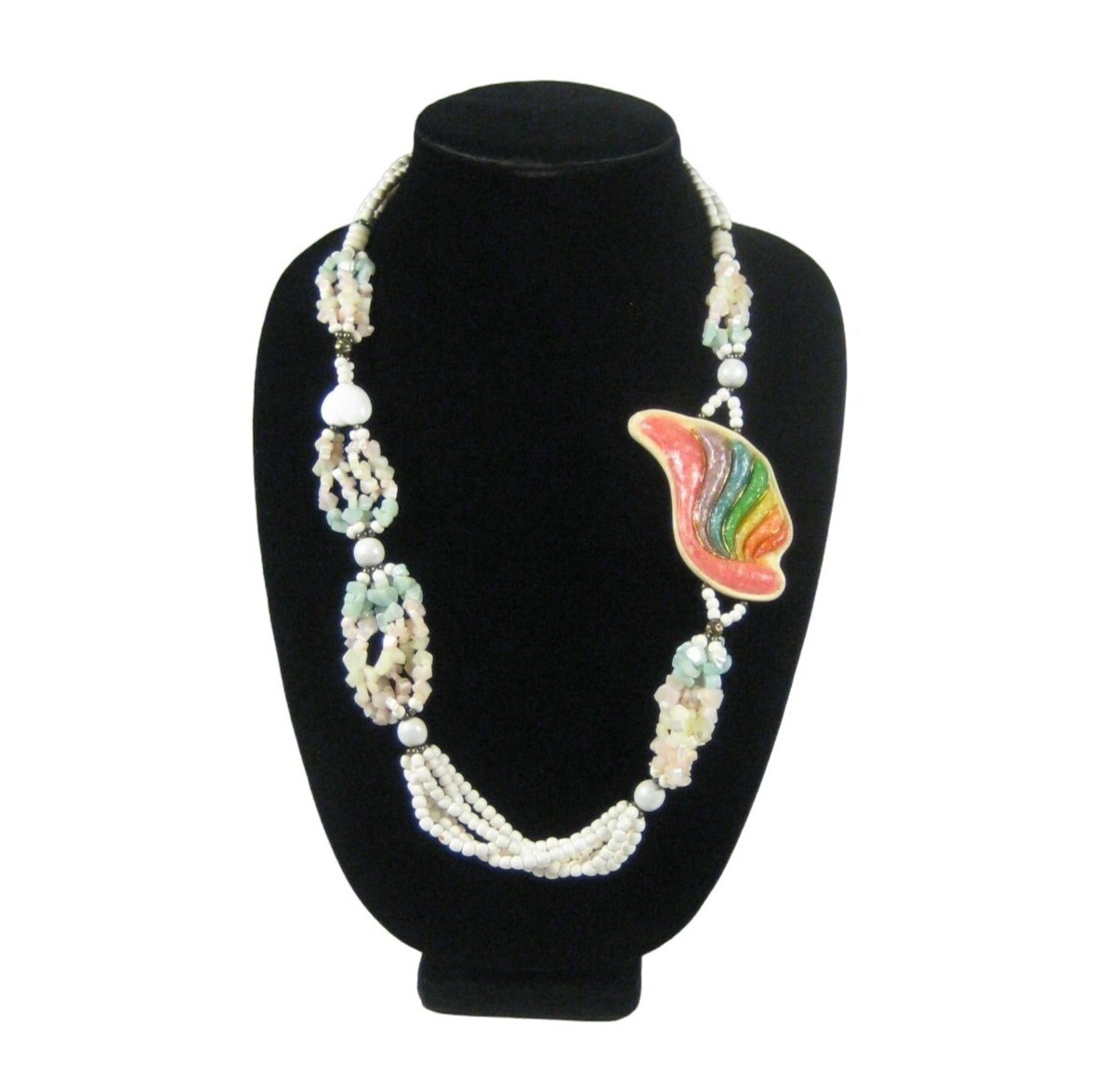 Rainbow Plastic Beaded Necklace Statement 28 inch… - image 5