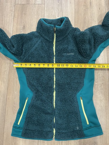 COLUMBIA Women’s Full-Zip Fleece Jacket Coat Medium Green Yellow Outdoor - Picture 11 of 12