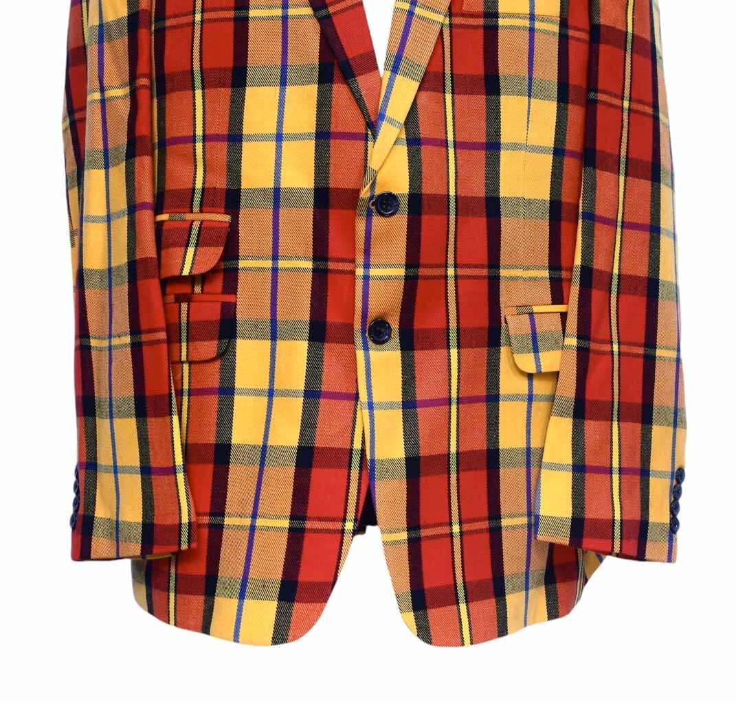 Mens Blazer Red Yellow Plaid Wool Dress Formal Jacket Mens Blazer Red Yellow Plaid Wool Dress Formal Jacket