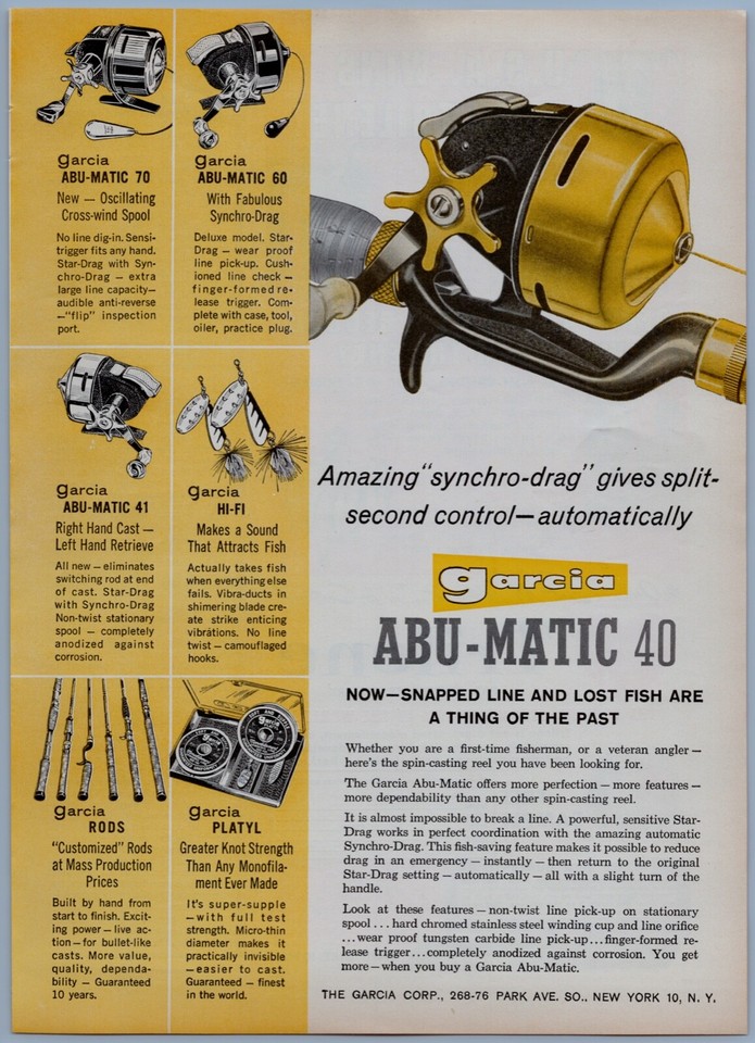 c1960 Garcia Mitchell 308,Abu-Matic 40 Old Fishing Reel Rods Print Ad | eBay