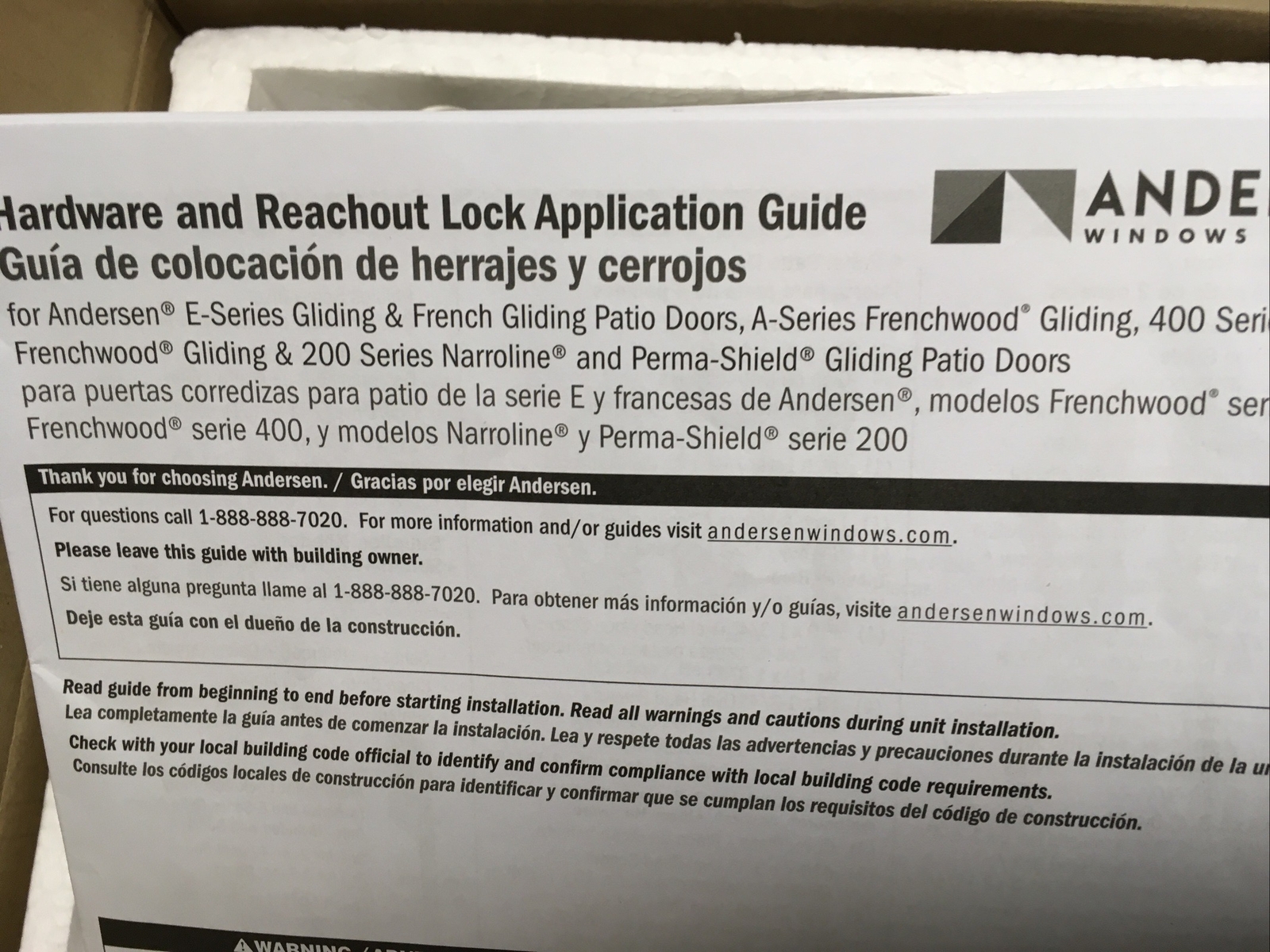ANDERSON Andersen Gliding Patio Door Hardware Set OF 2 Newbury Satin