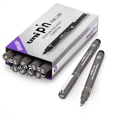 Uni Pin Fineliner Drawing Pen Dark Grey Ink Brush Nib Pack of 12