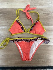 Victoria's Secret Swim Bikini, Two Piece Set, Coral Yellow with Zebra Ruffle