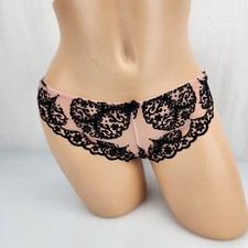 Victoria's Secret 2010 Panties Pink Sheer Mesh Flocked Black Velour Bikini Large