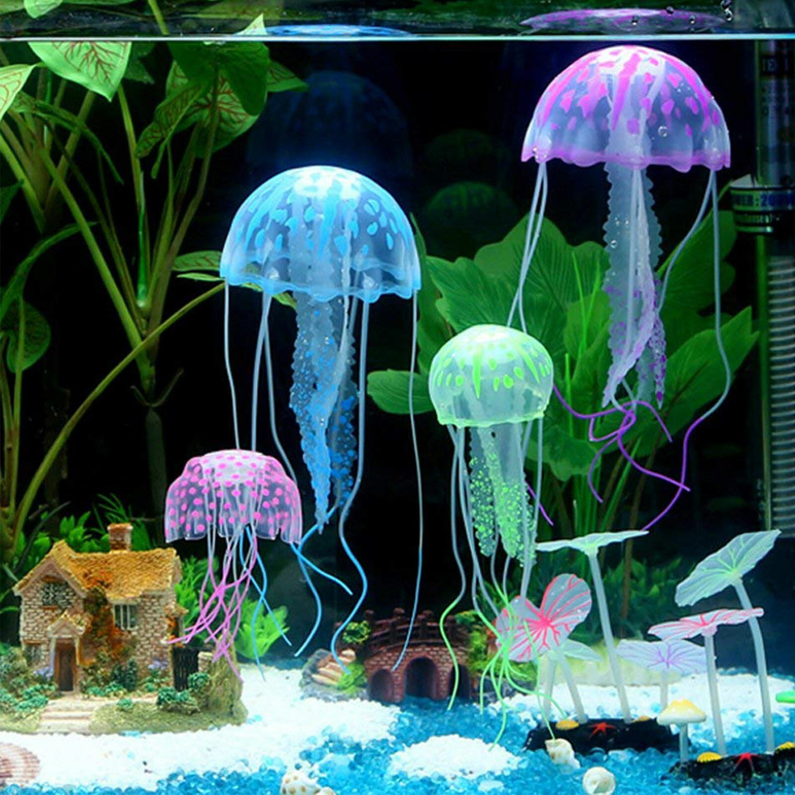 4PCS Glowing Effect Artificial Jellyfish Aquarium Decoration Fish Tank