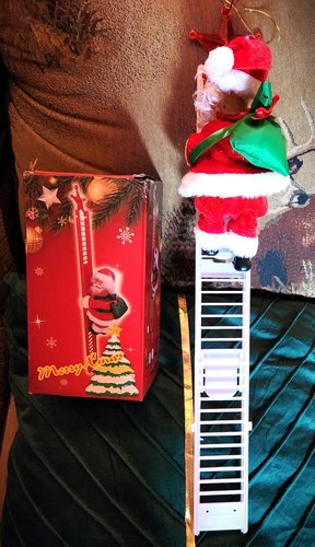 NEW in BOX~ Battery Operated Climbing Santa~Climbs Up & Down the Ladder & Sings - Picture 6 of 9