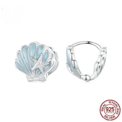 Ocean Style blaue Muschel Seestern Ohrringe s925 Silber Damen Ohrringe