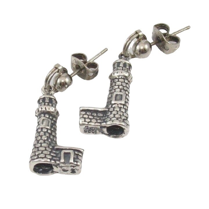 Solid Sterling Silver Lighthouse Dangle Earrings - image 1
