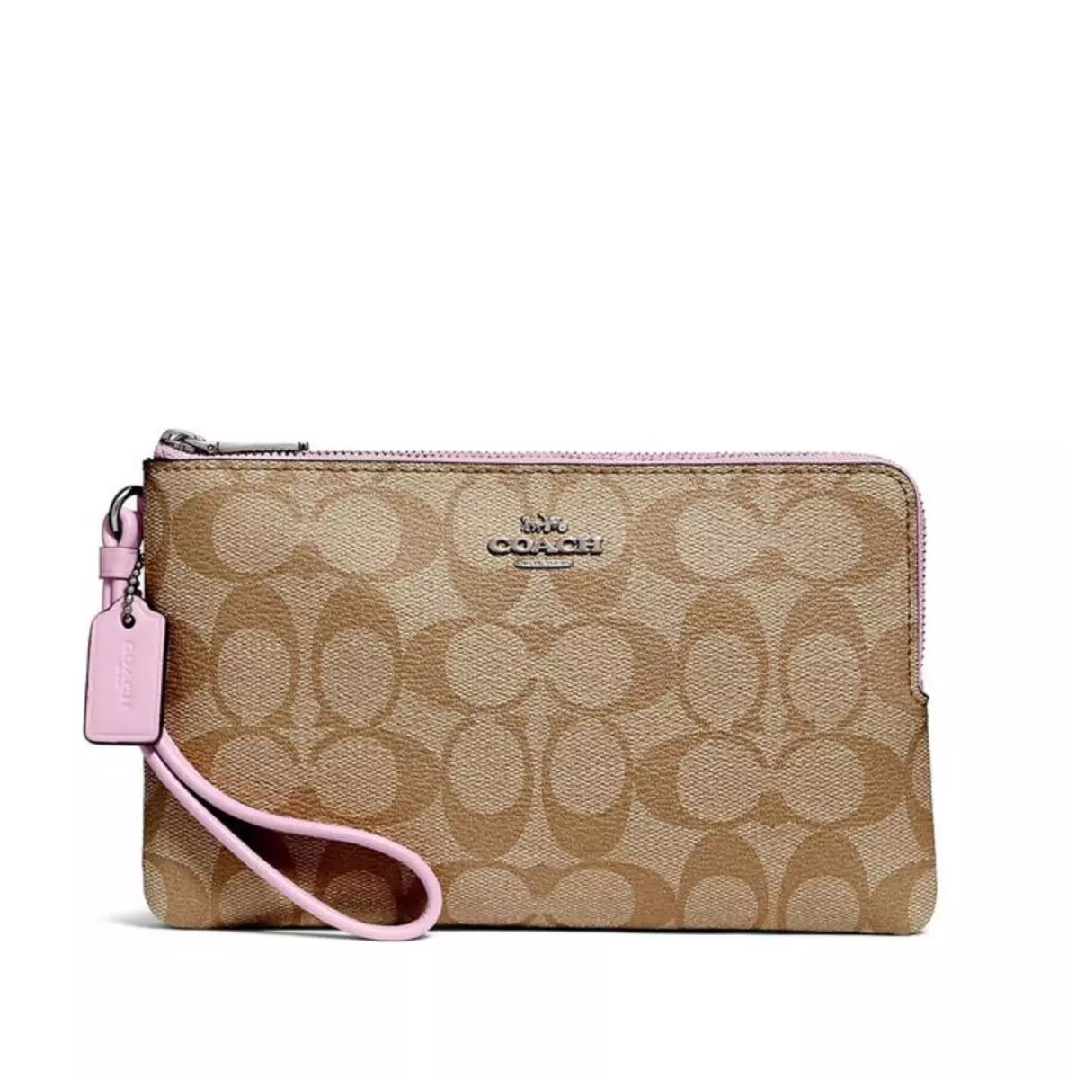 New Coach Double Zip Wallet In Signature F16109 Khaki Lilac
