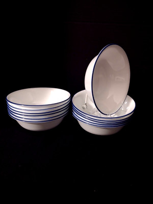 NEW Corelle (6) 6'' Blue Rimmed Cereal Bowls