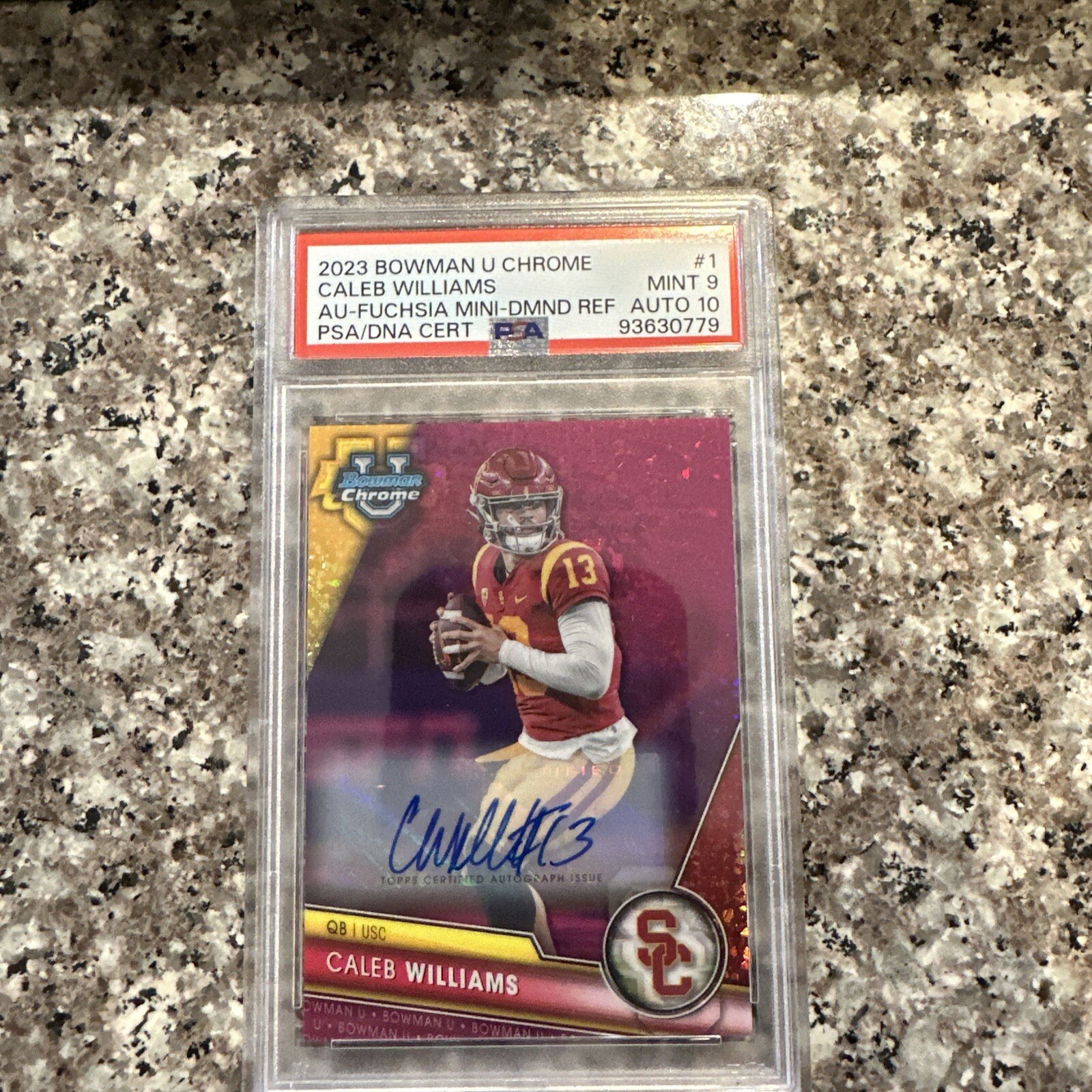 2023 bowman u chrome caleb williams Fuchsia Mini-Dmd /150 Auto PSA 9/10 AUTO