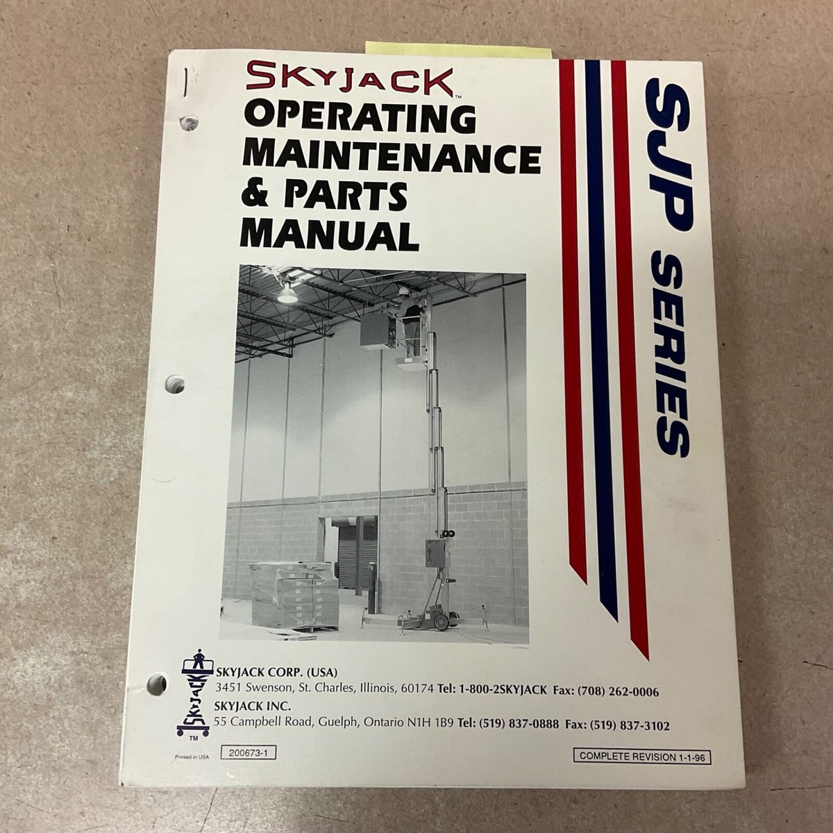 Skyjack SJP 25/30/35/40 MAST LIFT OPERATION MAINTENANCE PARTS