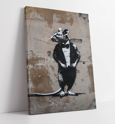 BANKSY RATTE IM SMOKING - GERAHMTES LEINWANDBILD WANDBILD BILD DRUCK