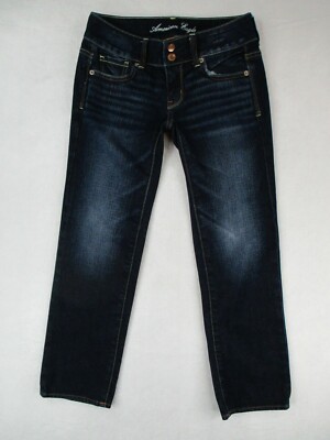 American Eagle Jeans Womens 00 Blue Denim Artist Stretch Dark Wash Retro  26x25
