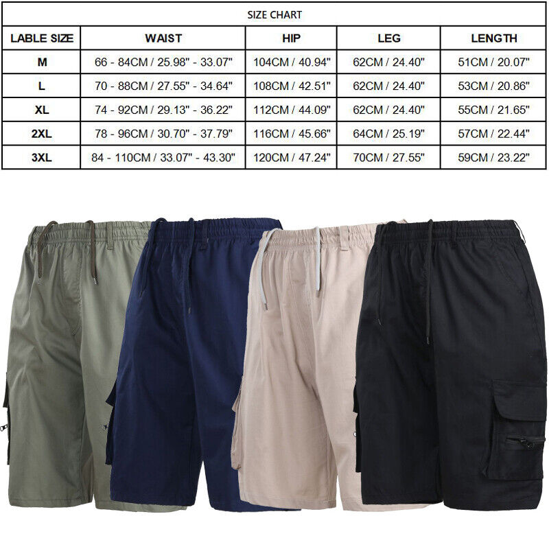 Mens Elasticated Cargo Shorts Casual Work Combat Drawstring Mens Elasticated Cargo Shorts Casual Work Combat Drawstring