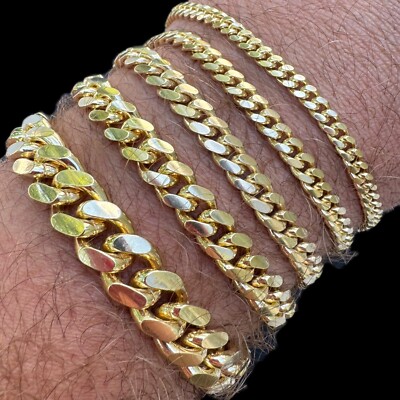 Mens Real Solid 14k Gold Vermeil 925 Silver Miami Cuban Bracelet